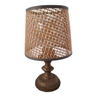 Vintage metal lamp with its caned lampshade