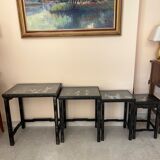 4 nesting tables Chinese patterns black lacquer