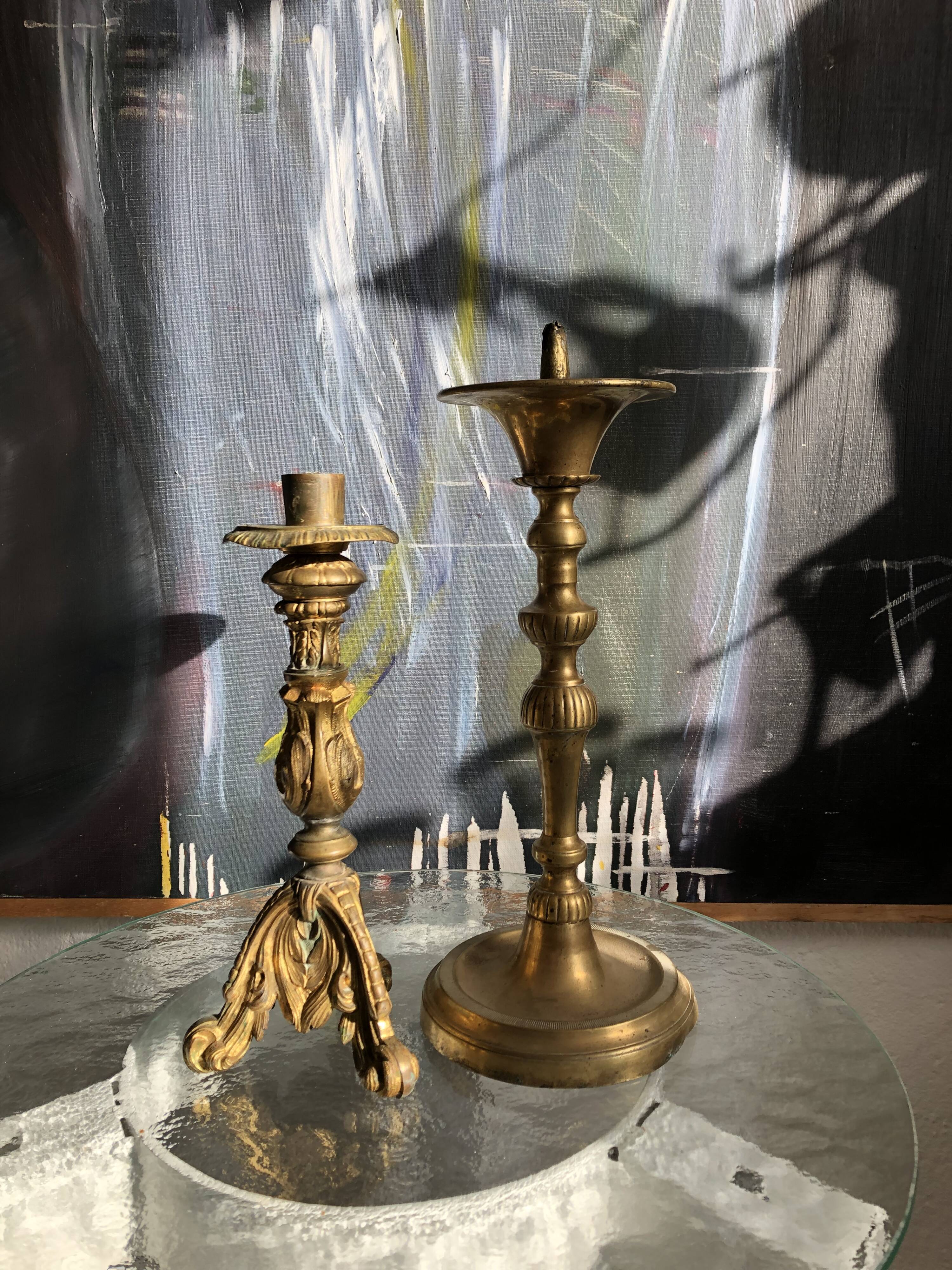 Duo de bougeoirs en bronze anciens
