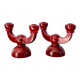 pair of burgundy enameled ceramic candlesticks / candelabras signed 1949