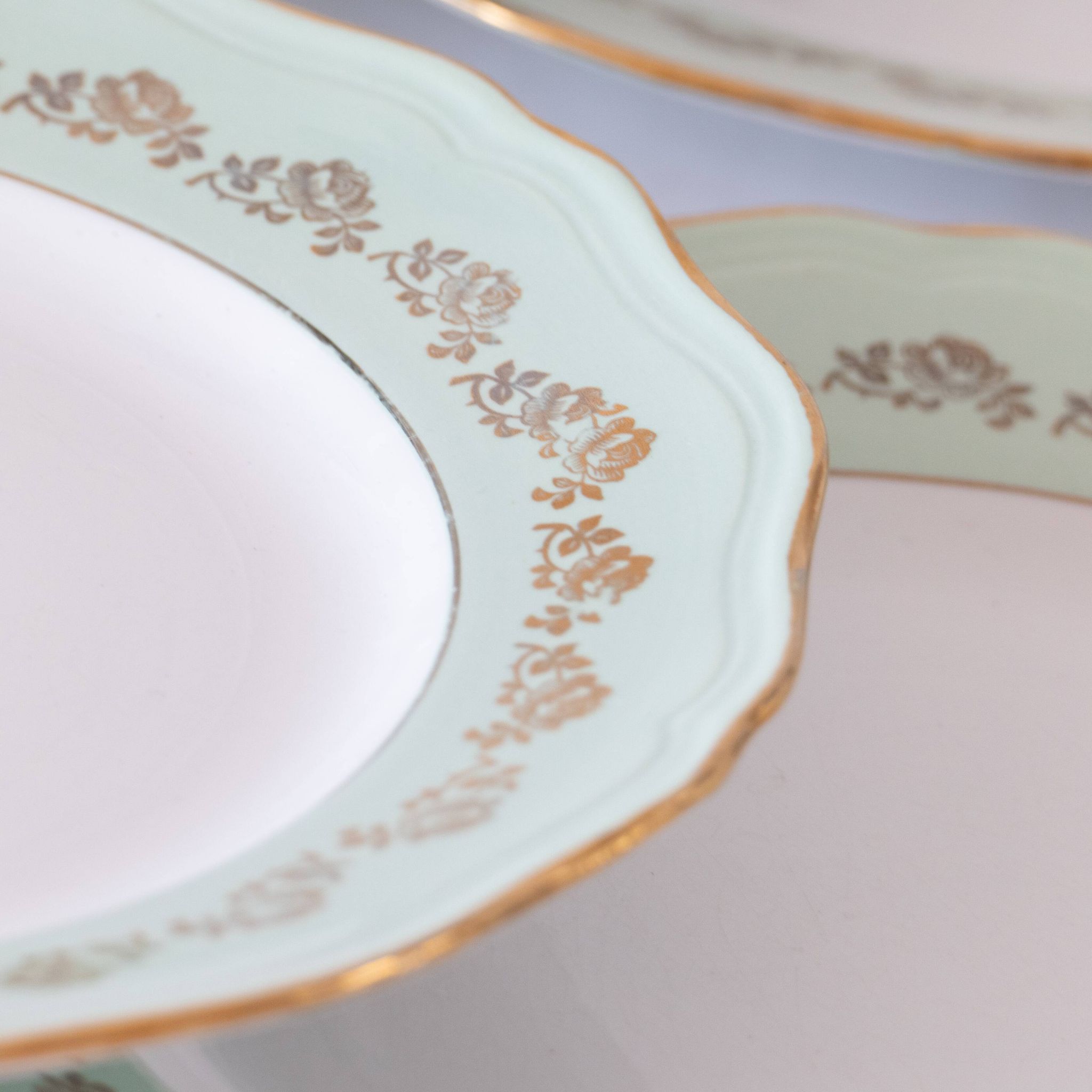 6 green old L'Amandinoise's dessert plates