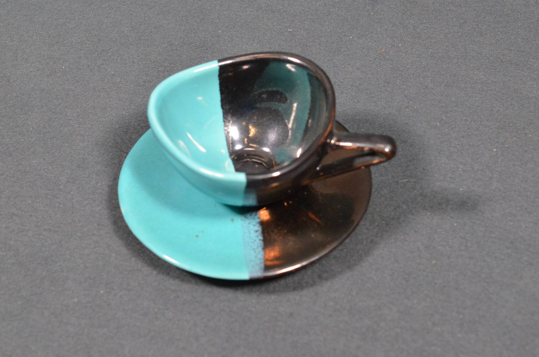 Vallauris coffee service in black and turquoise earthenware.