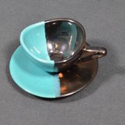 Vallauris coffee service in black and turquoise earthenware.