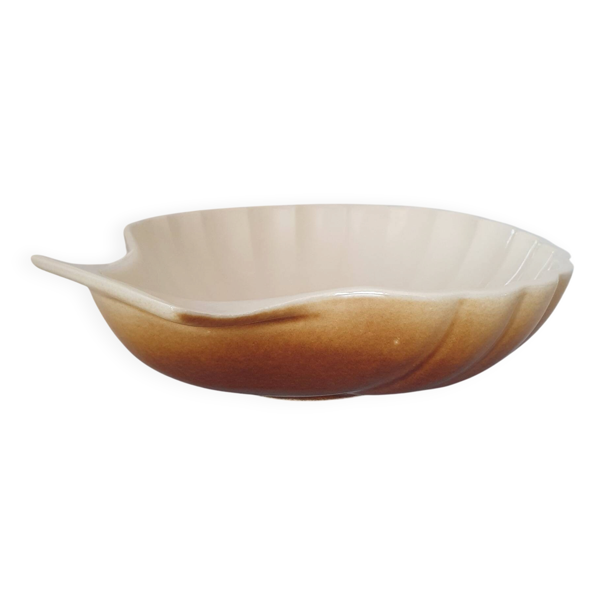 Brown and white ceramic shell bowl