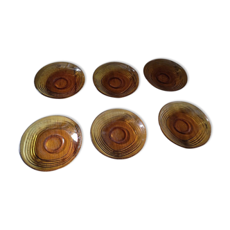 Saucers coffee service amber glass