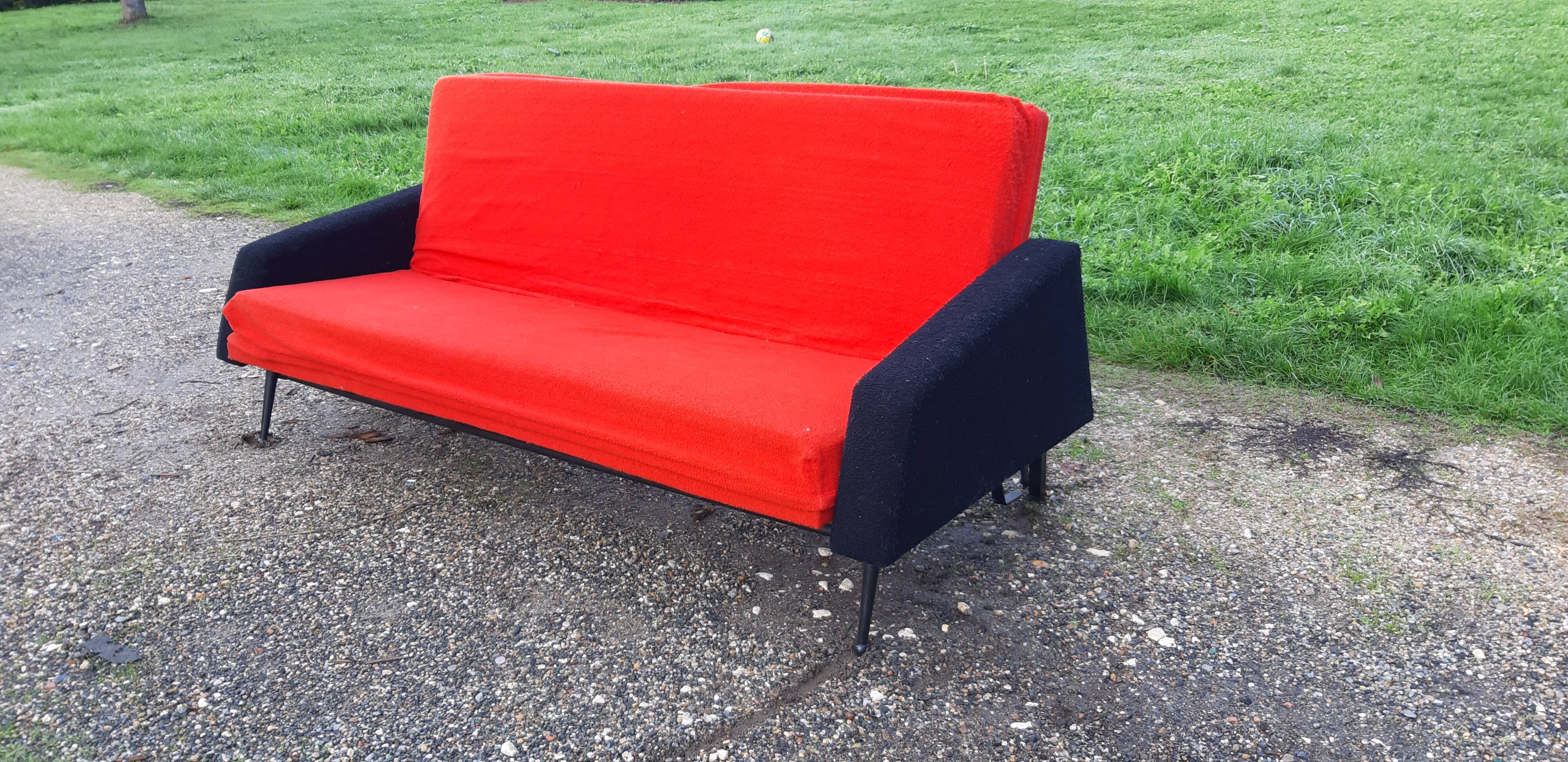 Vintage sofa red and black fabrics