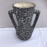 Vintage annette roux fat lava ceramic grey & white foams ancient vase