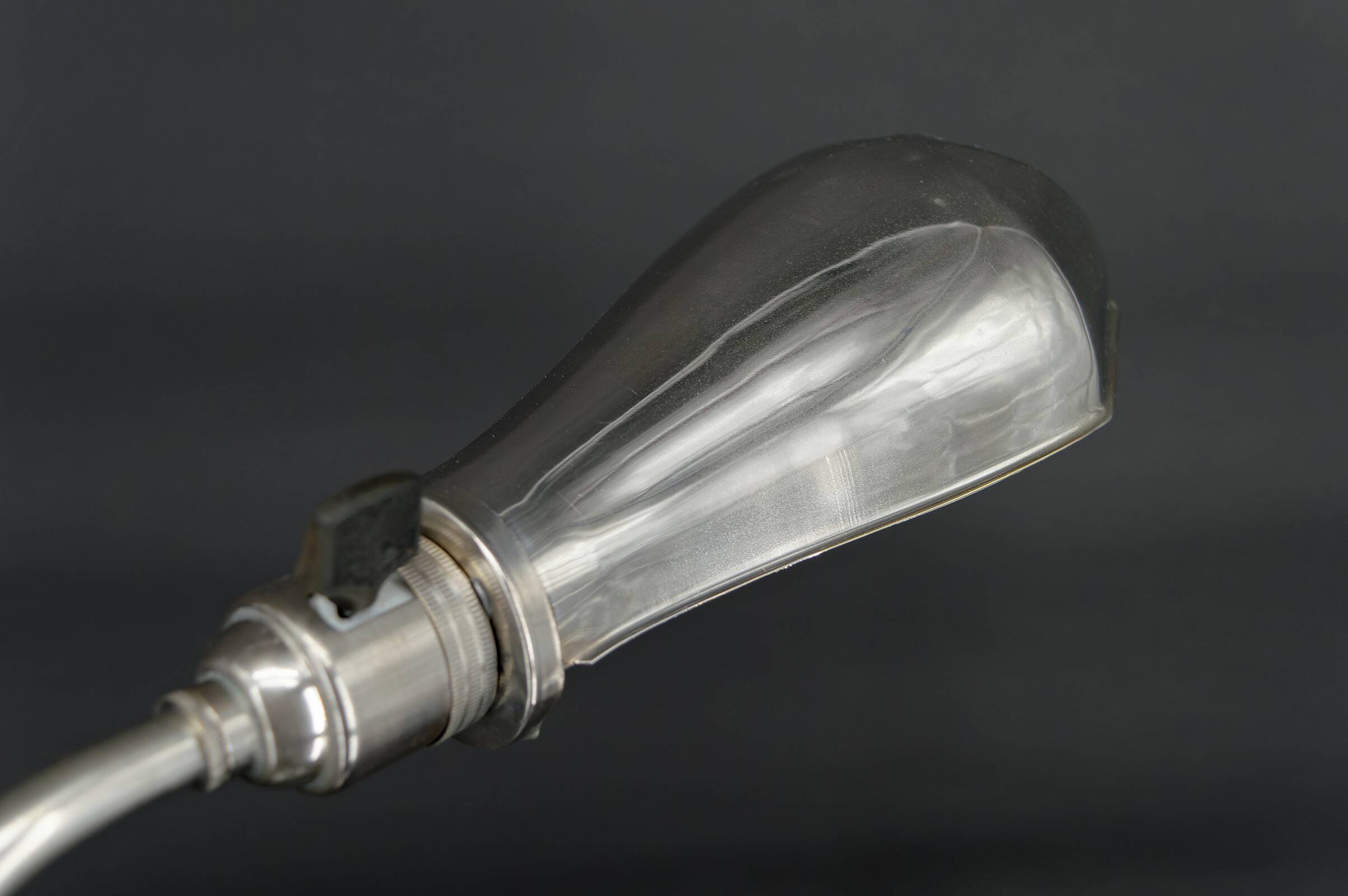 Workshop lamp in aluminum and nickel, adjustable with raise-lower system, France, circa 1900