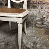 Set of 2 Louis XVI style patinated beige and cannate chairs
