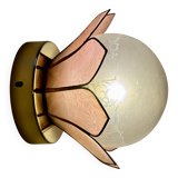 Vintage pink mother-of-pearl wall lamp with frosted glass globe