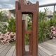 Superb postmodern brutalist sculpture in wood, metal, and material.