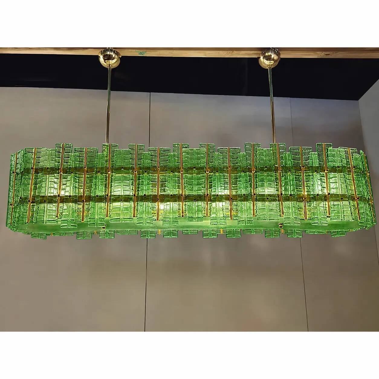 Green Contemporary Modern Italian "Tropical" Murano Glass Gold Chandelier