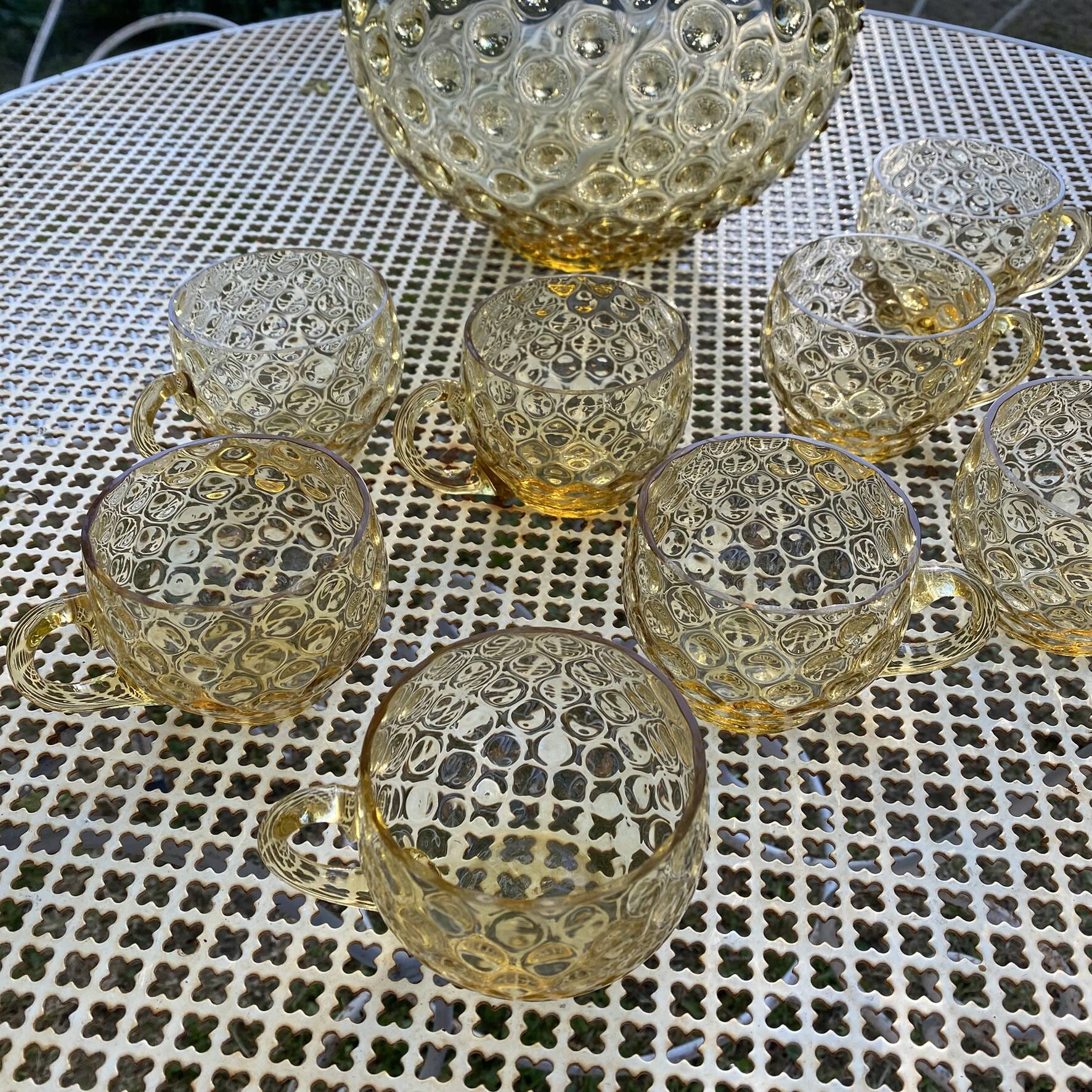 Vintage punch service in amber glass, Empoli style, 1960s-70s.