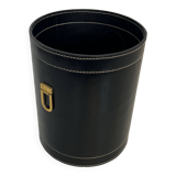 Black leather and brass desk basket