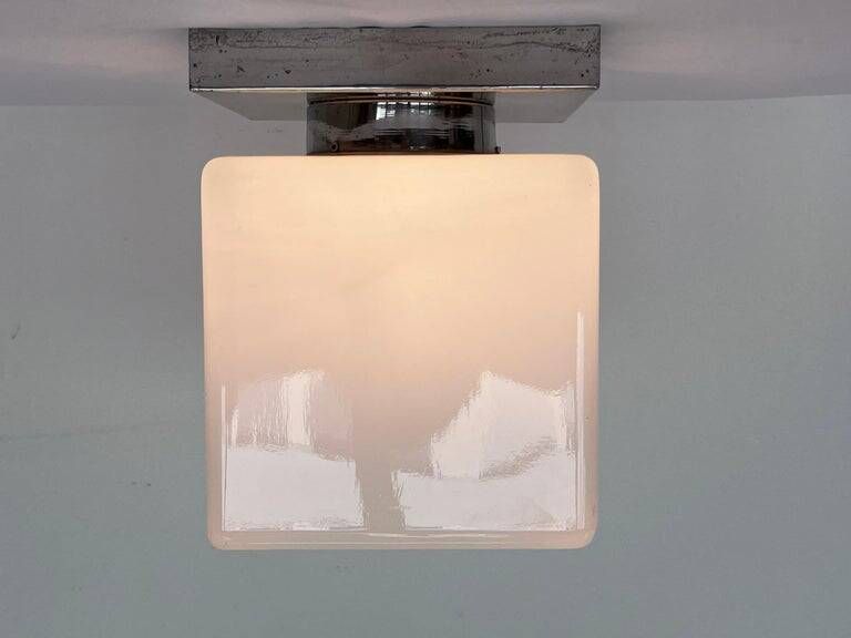 Ceiling lamp / flush mount 'Bauhaus in chrome and glass, 1930s