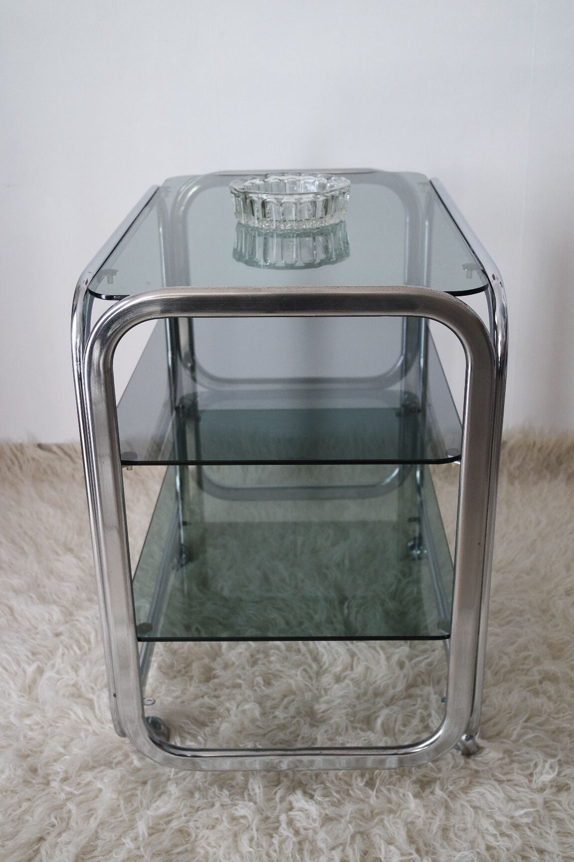 Side table serving chrome and vintage glass 70