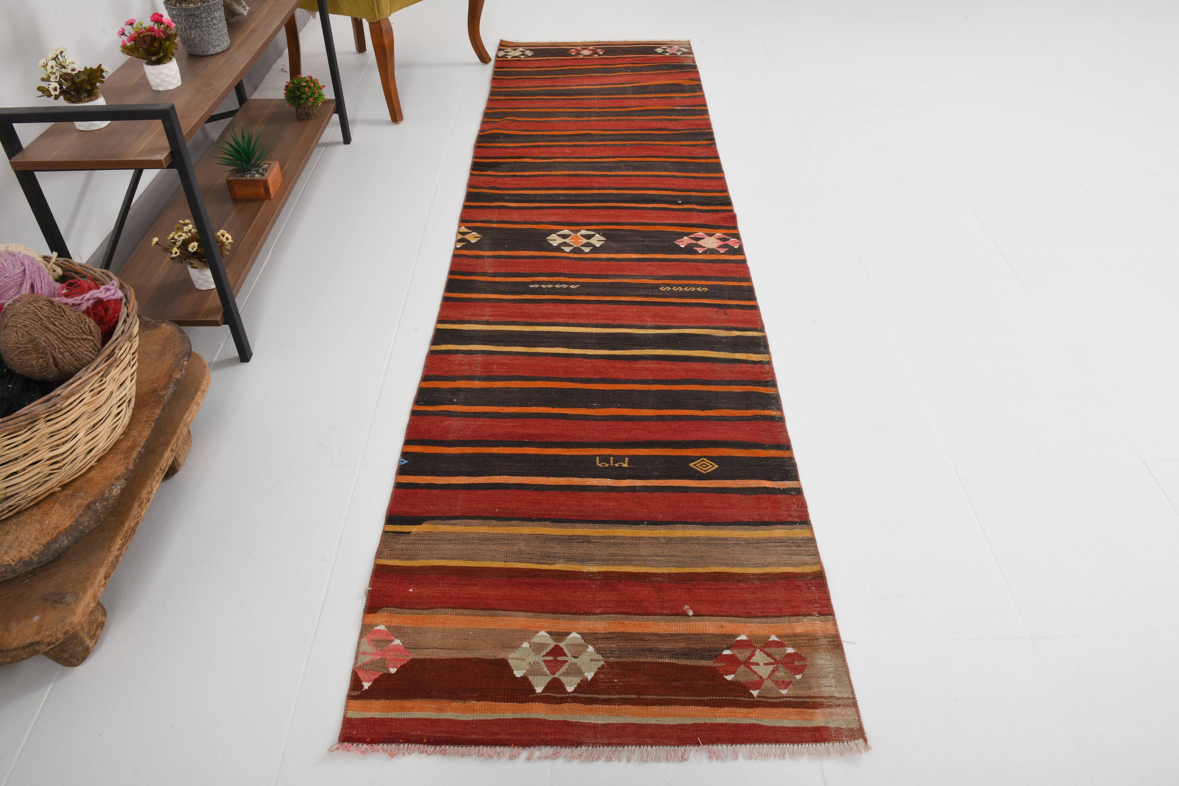 3x10 Red Brown Kilim Runner Rug 80x303Cm