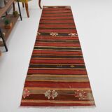 3x10 Red Brown Kilim Runner Rug 80x303Cm