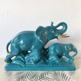 Turquoise and gold art deco ceramic elephants