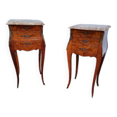 Tables de chevets en marqueterie plateau marbre style louis xv