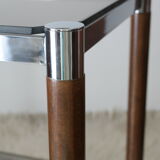Side table serving chrome wood vintage glass 70