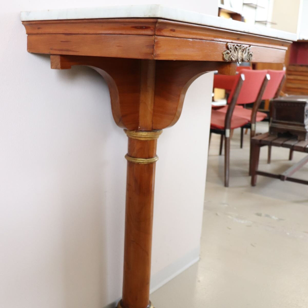 Console Table In Cherry Wood And Marble Top, Early 19th Century