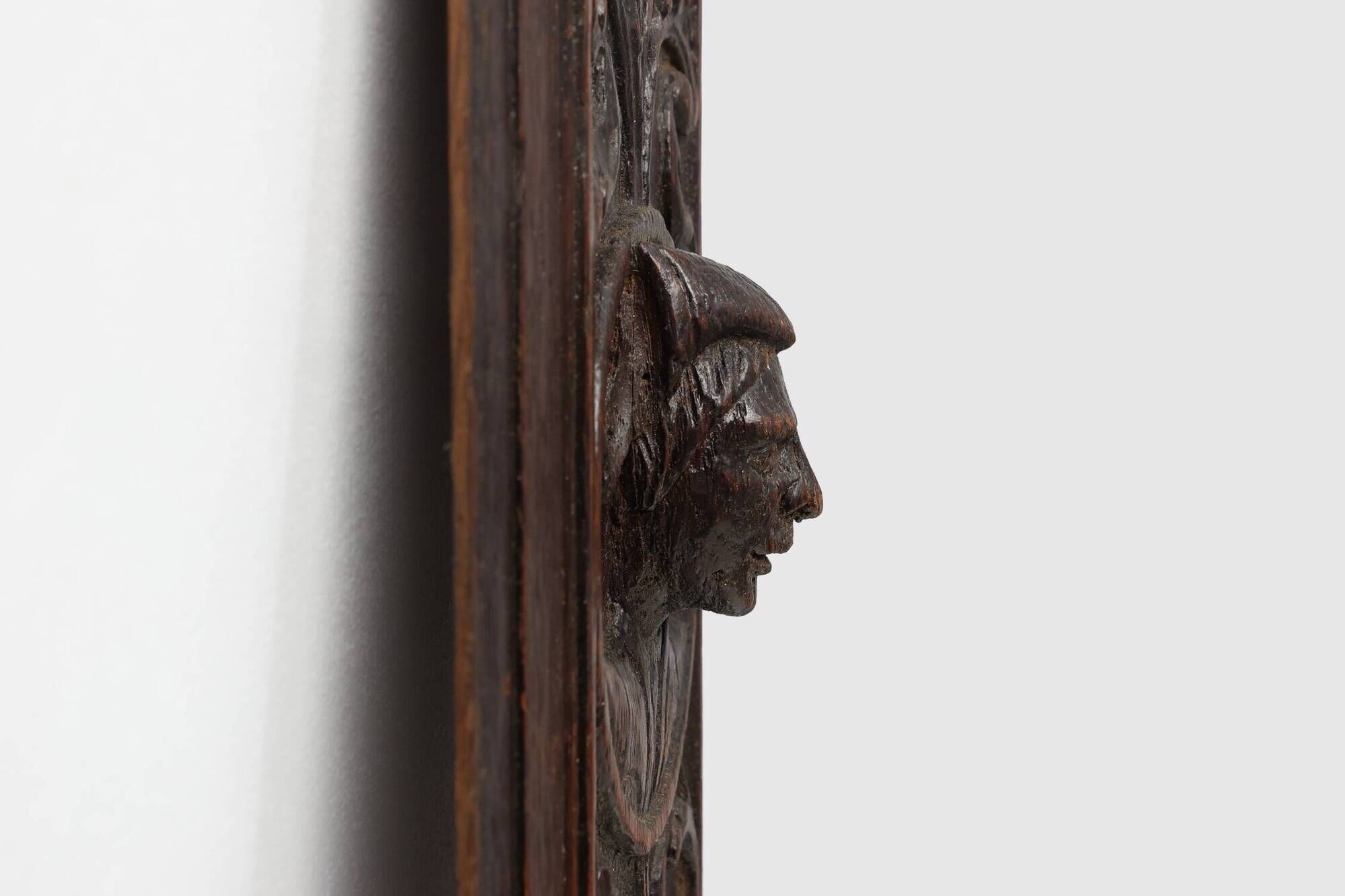 Flemish Renaissance Carved Oak Panel with Female Portrait Medallion