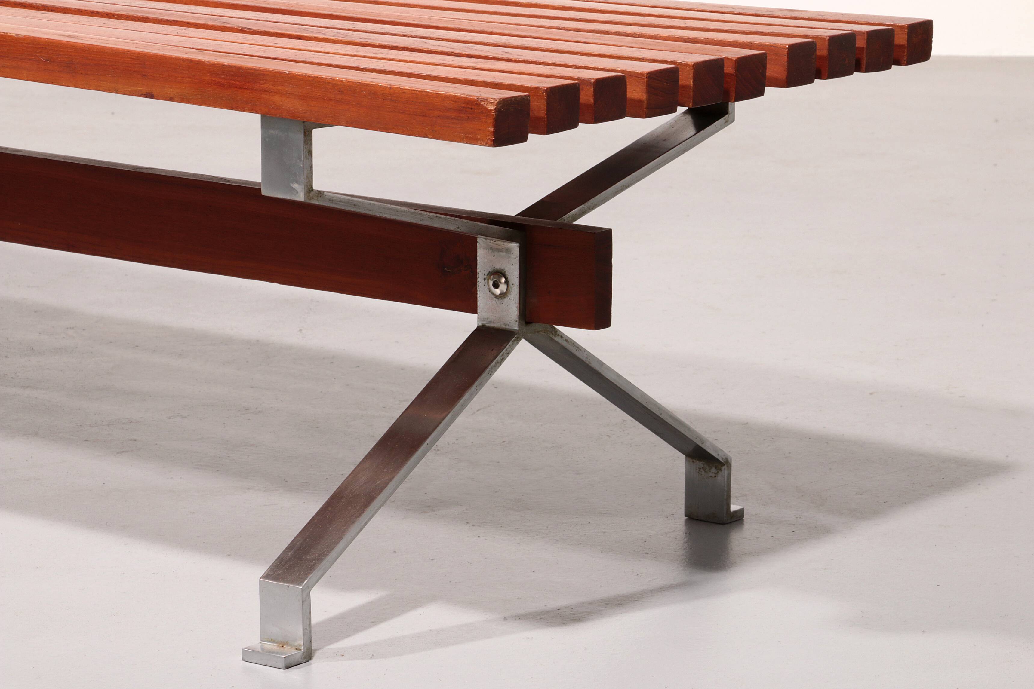 Italian teak and steel elegance bench from the 1960s