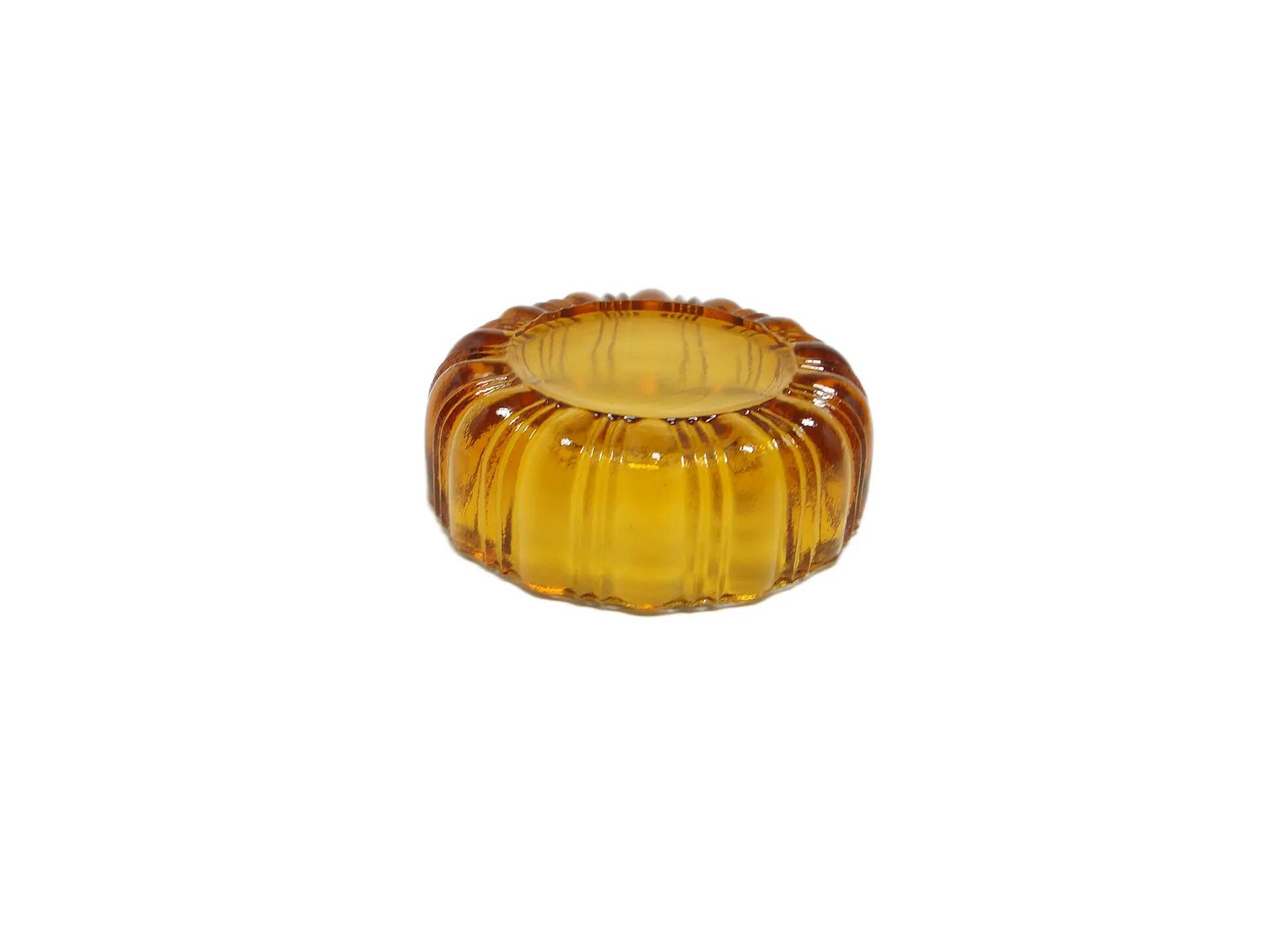 Art Deco salt cellar, orange glass, Ząbkowice, Poland, 1930s.