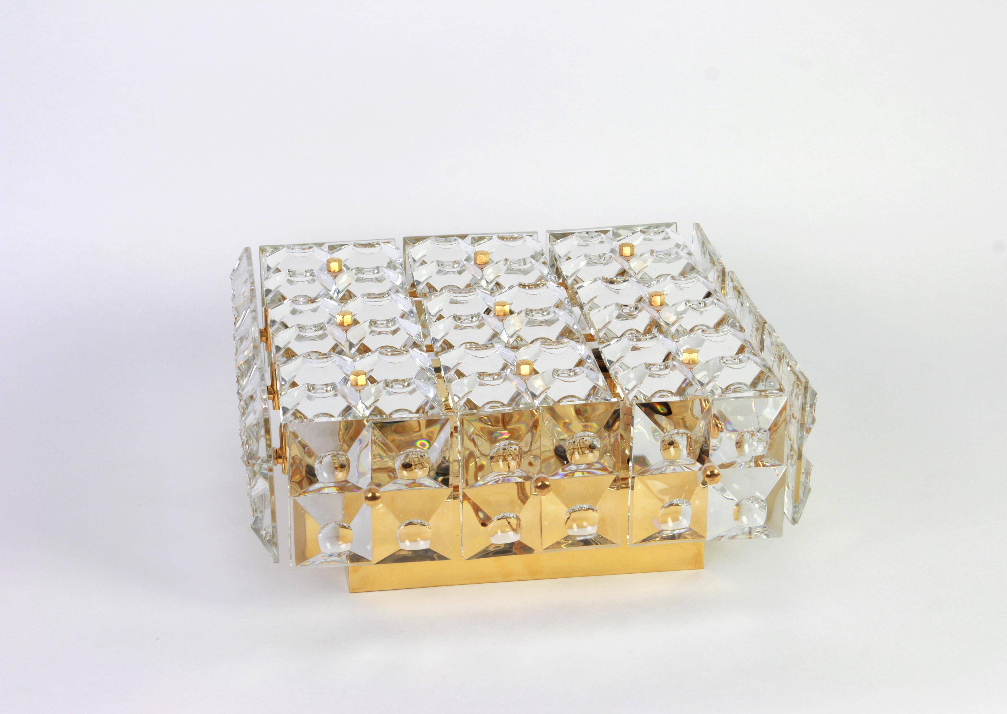 large flush-mounted chandelier in faceted crystal by Kinkeldey, Germany