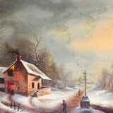 Oil on panel, animated winter landscape