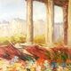 Painting from the 1940s The Flower Market signed Robert Giovani