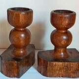 Pair of old brutalist turned solid wood candlesticks