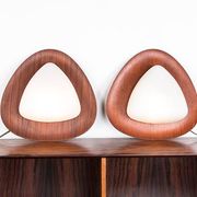 Pair of Italian teak and opaline wall lights by Goffredo Reggiani 1960.