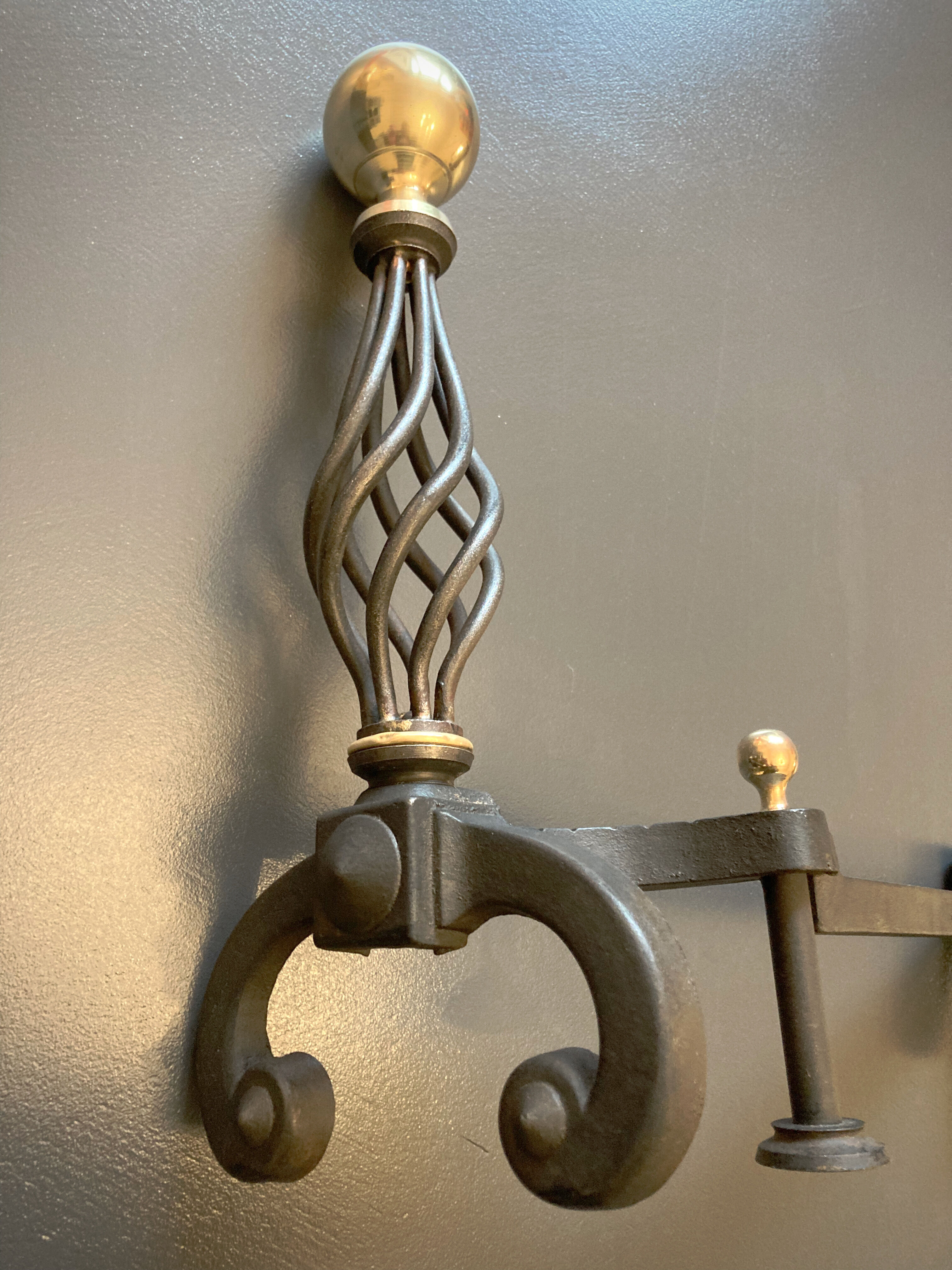 Chenets modernist bronze and cast iron