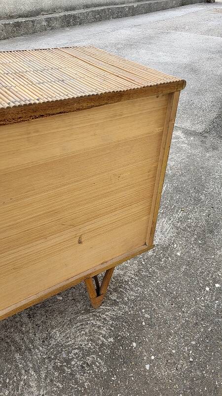 ENFILADE 3 DOORS VINTAGE 1960 IN RATTAN AND WROUGHT IRON