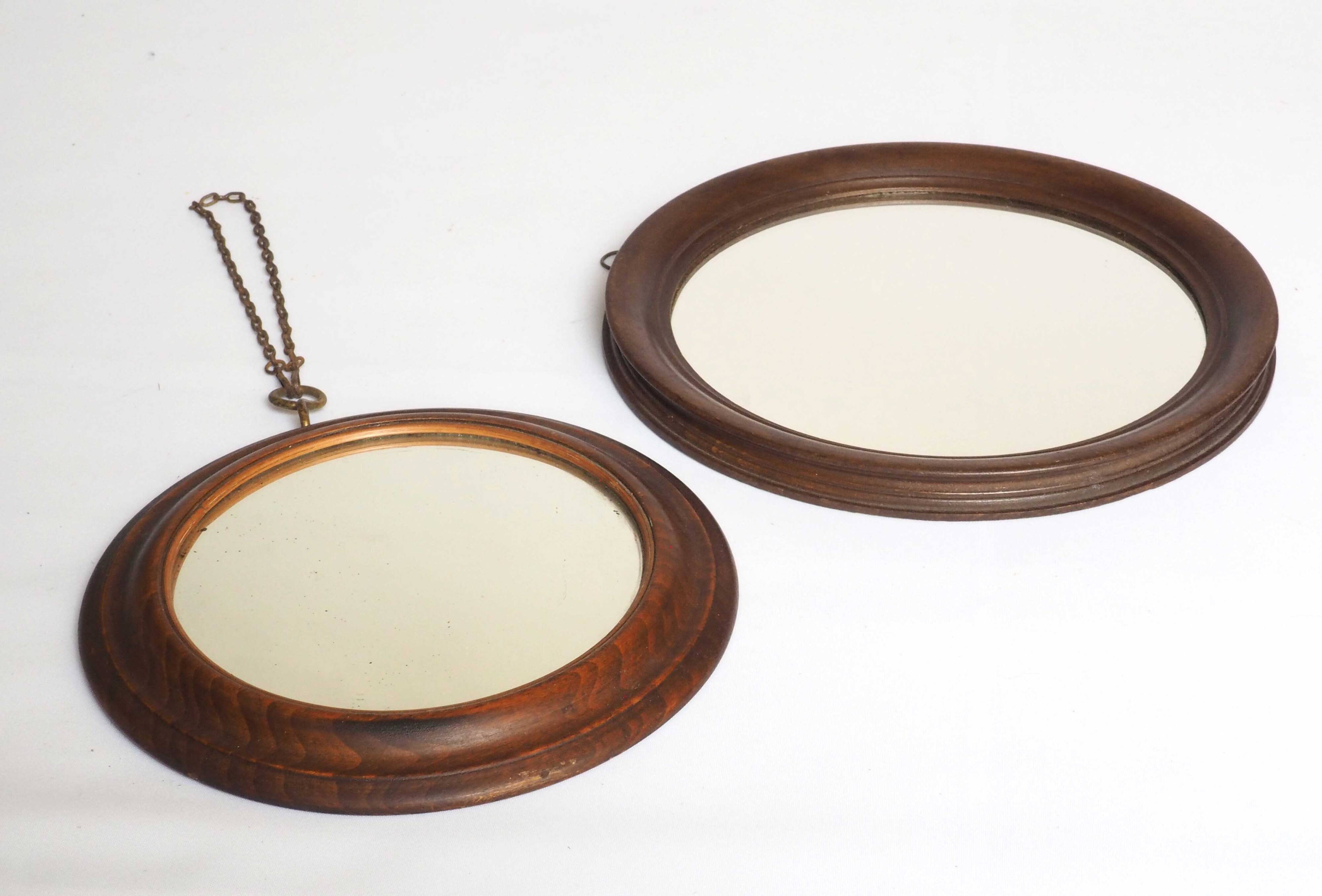 Duo old round wooden mirrors