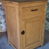 Vintage French Kitchen Work Cabinet - Rustic Painted Pine with Drawer and Cupboard (112 x 70 x 82 cm)