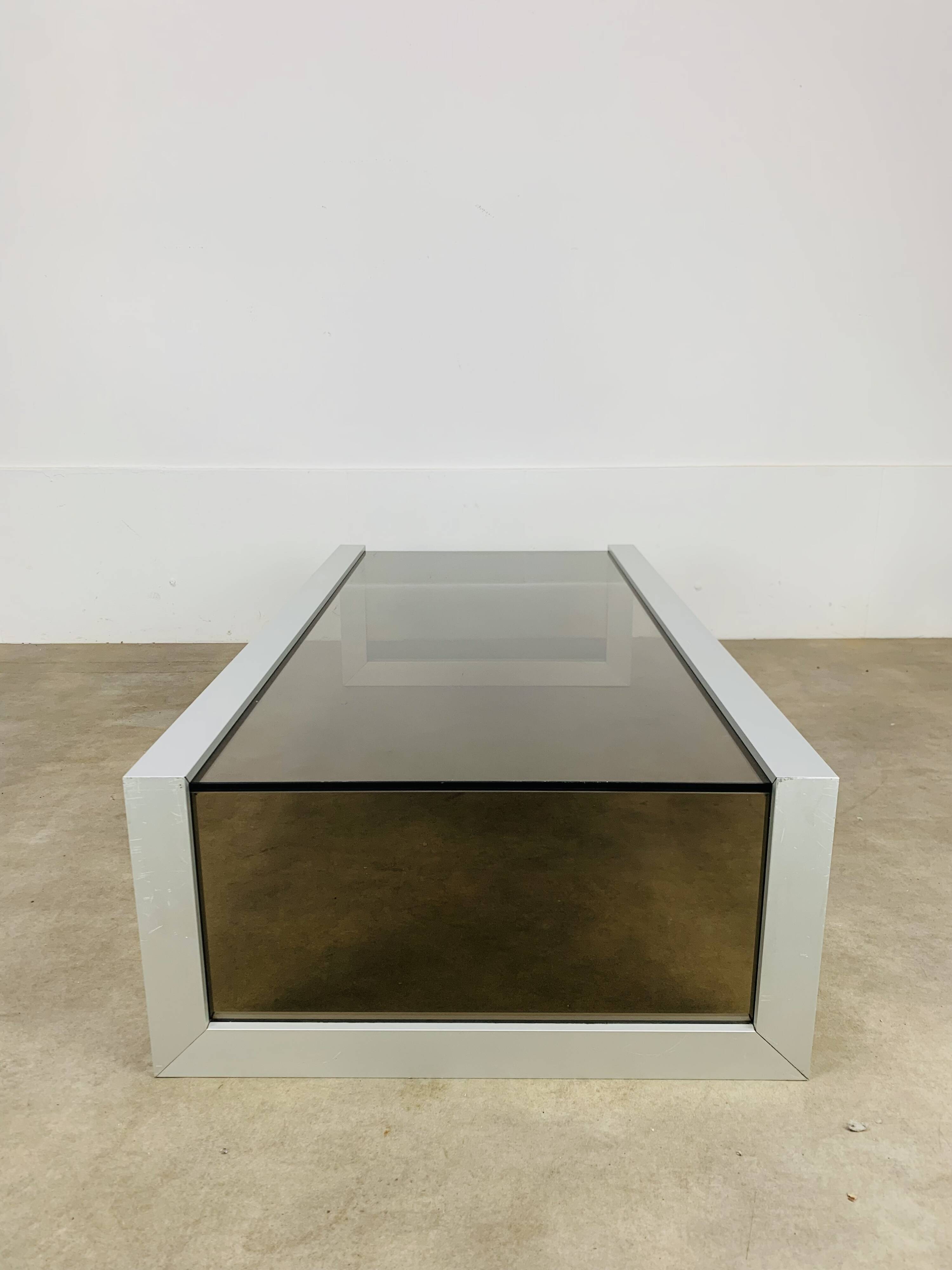 Aluminum and smoked glass coffee table, 1970s