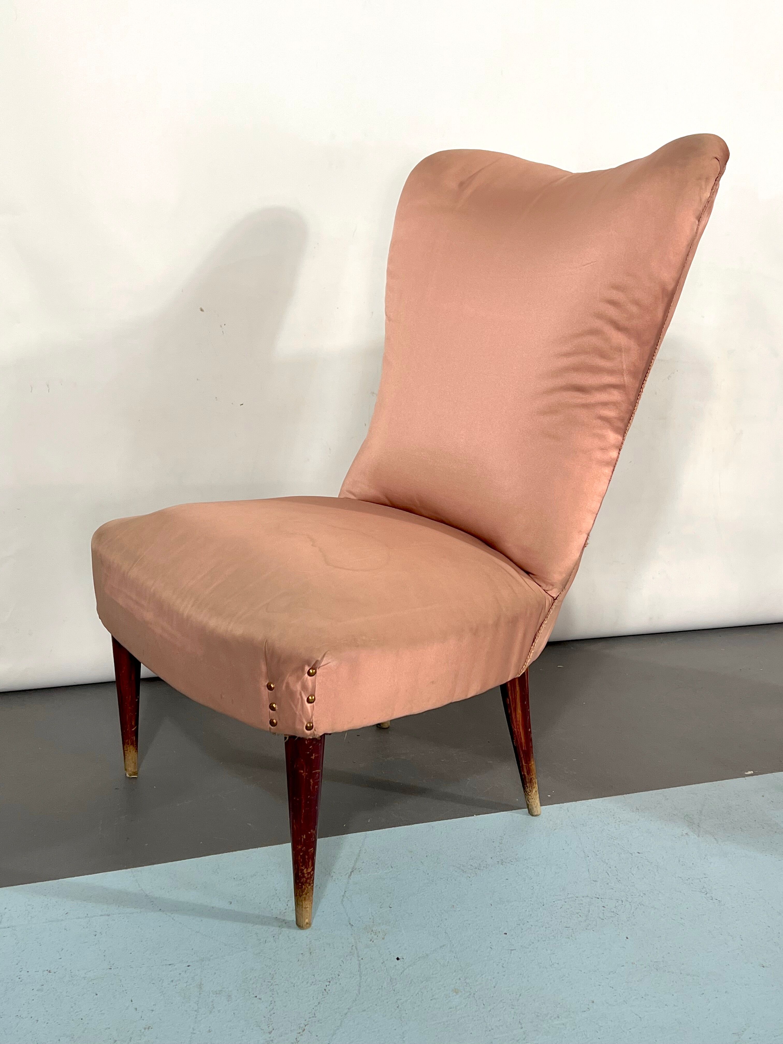 Italian vintage pair of pink club armchairs