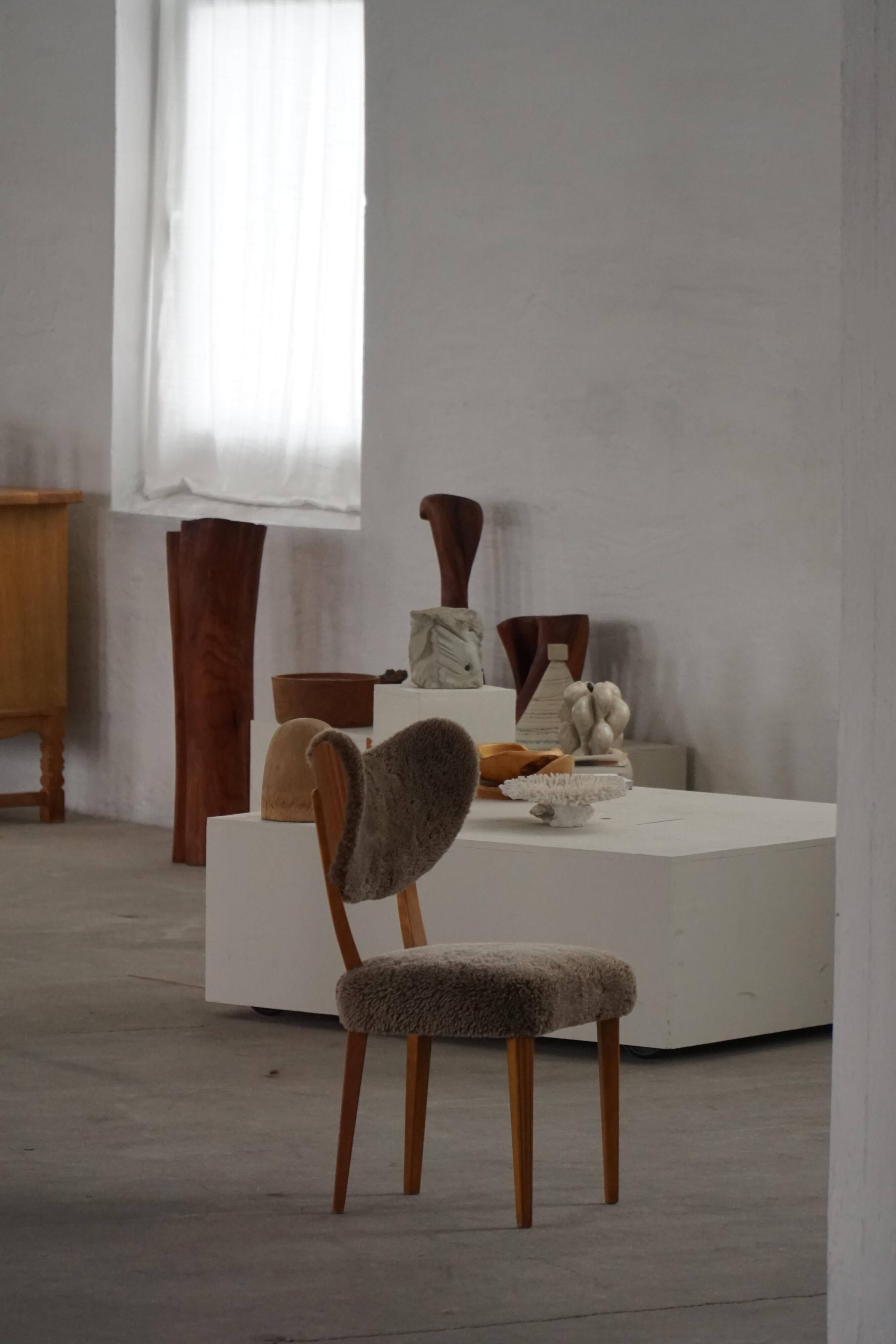 Danish chair from the mid-20th century, dining/office chair in lamb's wool, Eva Koppel, 1950s.