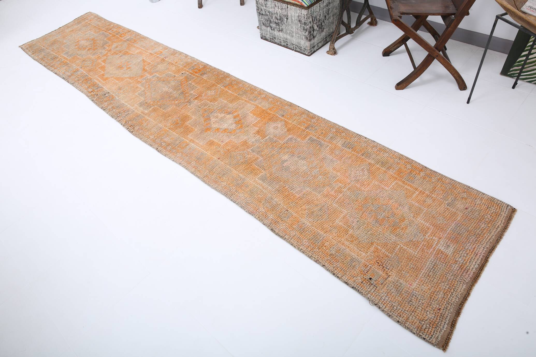 2x12 Long Narrow Orange Vintage Runner Rug, 75x378Cm SK 18494 FREE SHIPPING