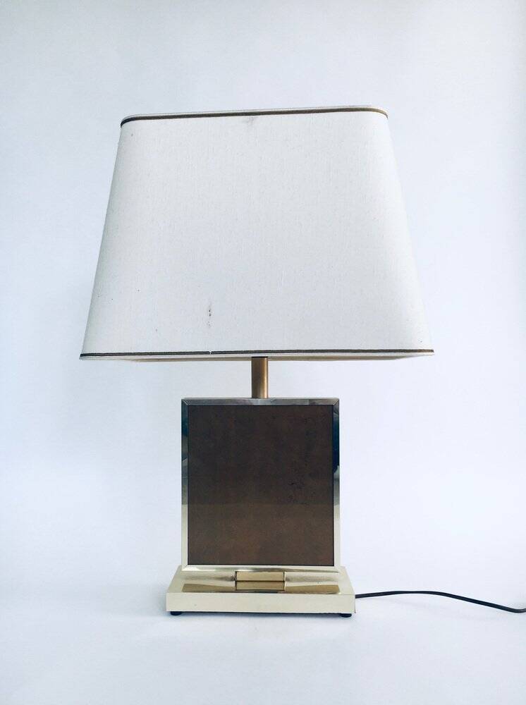 Hollywood Regency Style Gold Square Table Lamp, 1970s