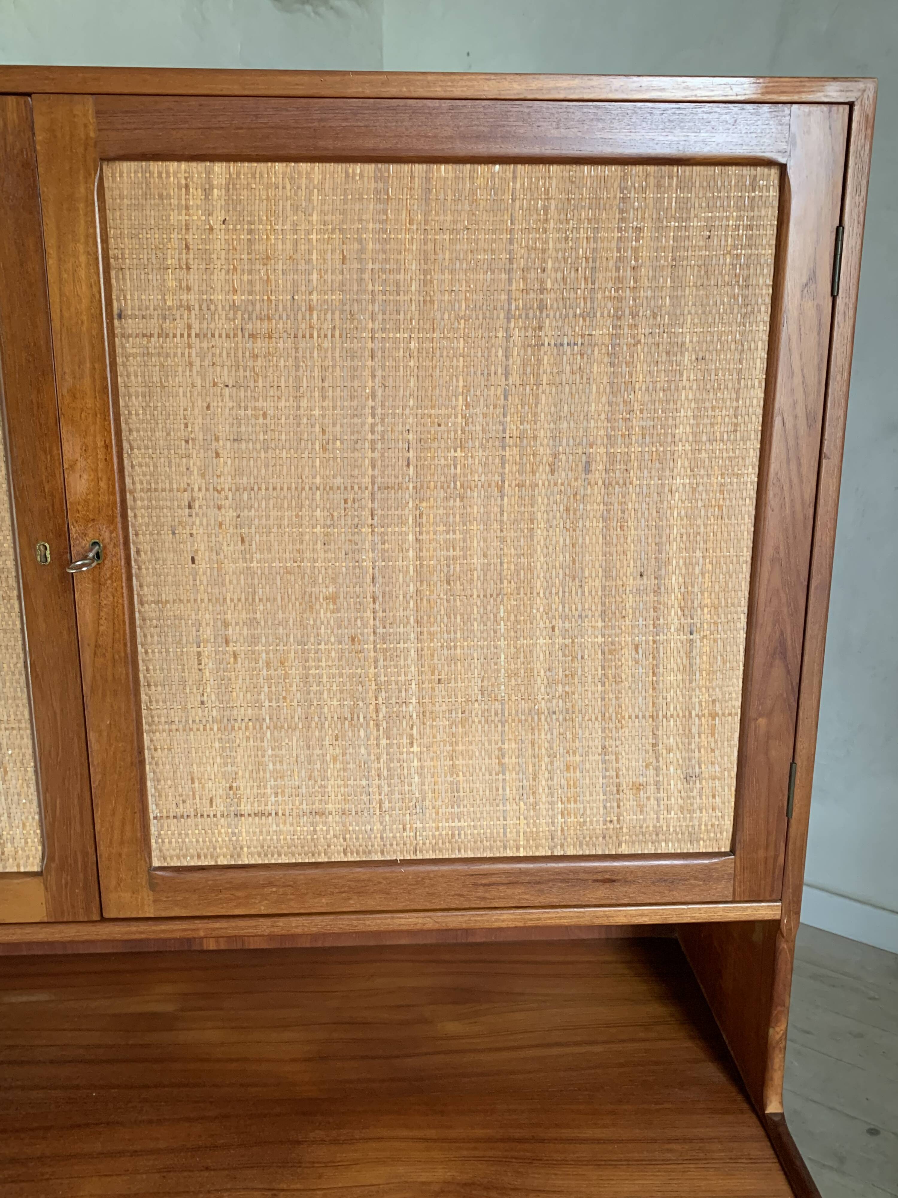 Scandinavian teak and rattan sideboard