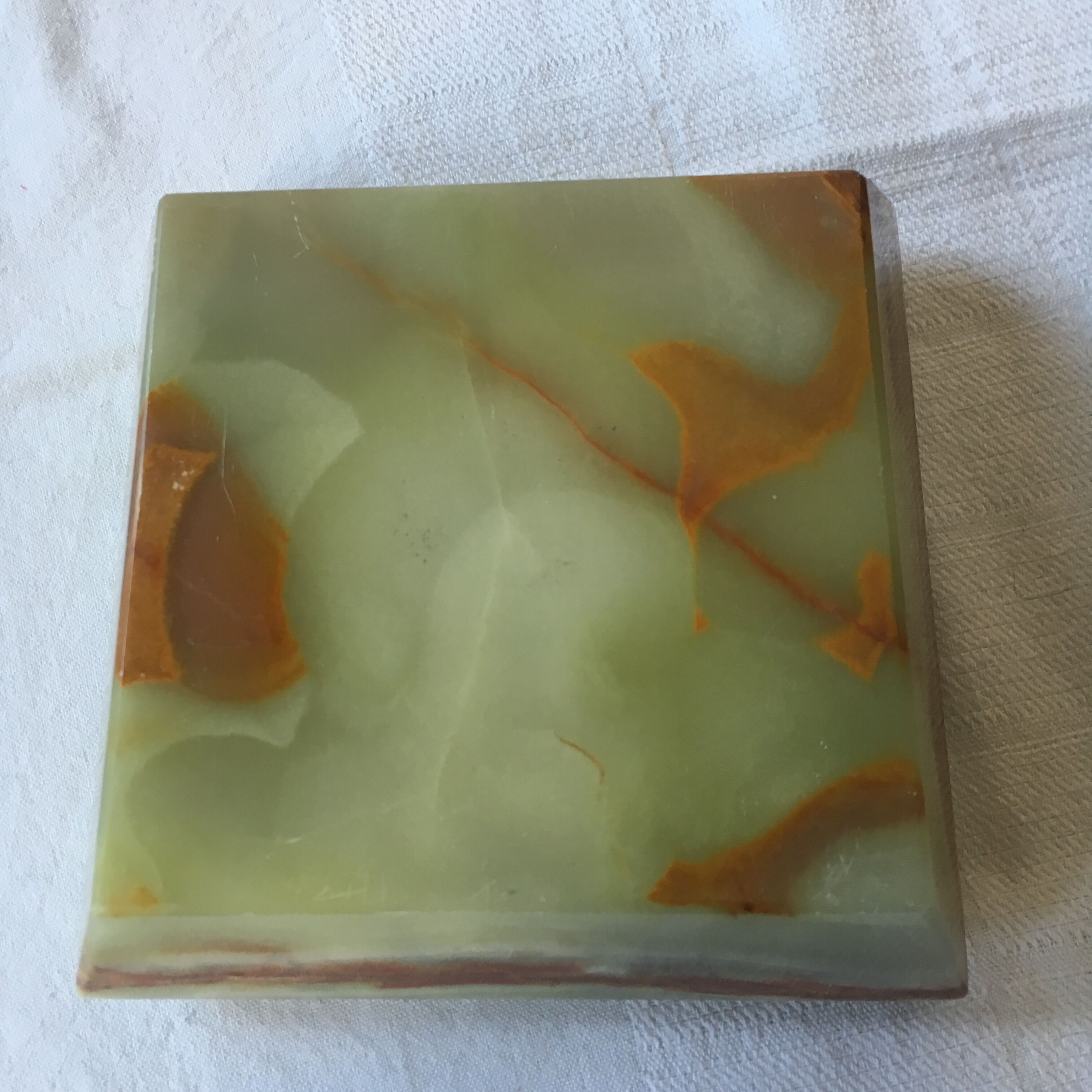 Ashtray square and beveled art deco Onyx green and Brown