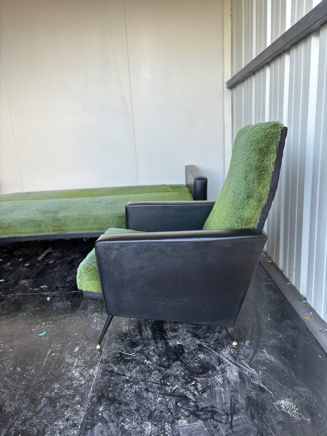 Vintage 70s green moumoute sofa and armchair