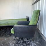 Vintage 70s green moumoute sofa and armchair