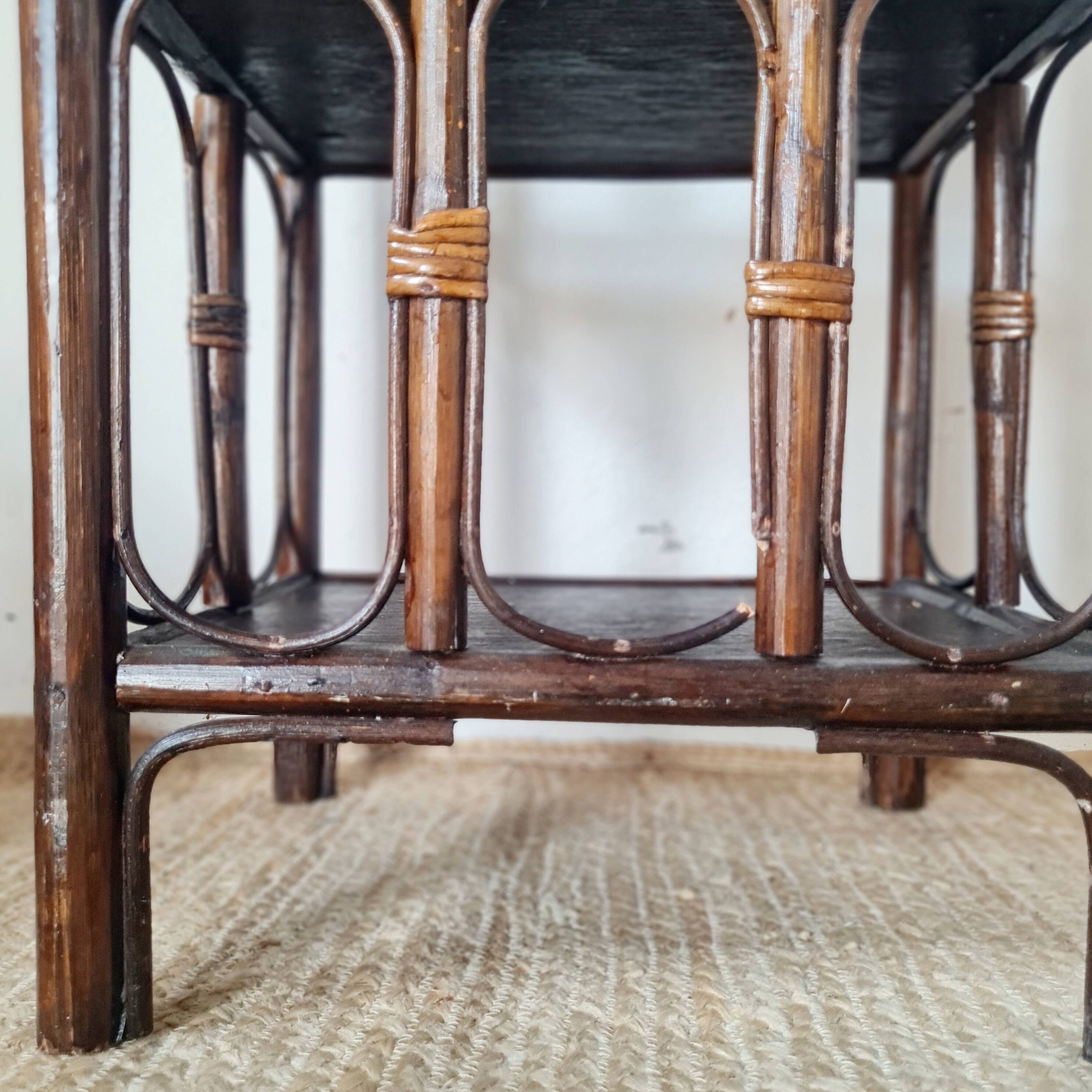 Small antique library in varnished dark oak rattan.