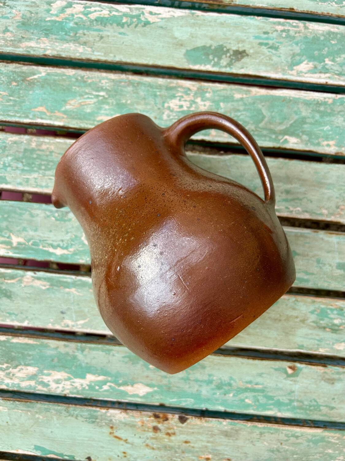 Set of 2 large vintage stoneware pitchers