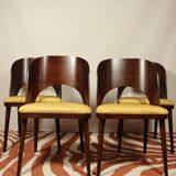 Ensemble de 4 chaises de salle à manger de style art déco en bois de chêne marron chocolat avec revêtement géométrique